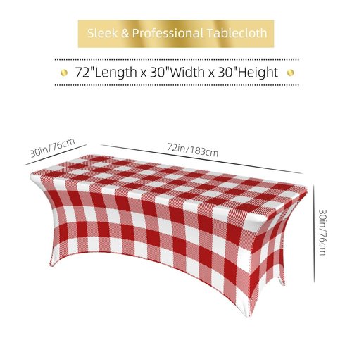 XBFCDN Buffalo Plaid Red and White 6 Ft Elastic Table Cover Fitted Rectangular Tablecloth for Party Banquet Festival Wedding