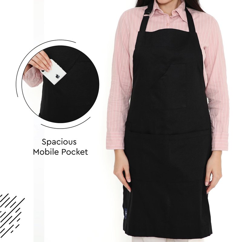 Encasa XO Adjustable Kitchen Cotton Apron With Pockets & Towel Holder Of Size 27x33 in (Full Black) for Men & Women Chefs For Cooking & Baking in Home, Restaurants & Barbeque