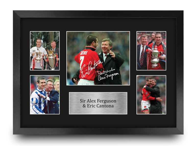 HWC Trading Sir Alex Ferguson & Eric Cantona Printed Memorabilia Signed Autograph Photograph Display for Football Fans and Supporters - 16" x 12" Framed
