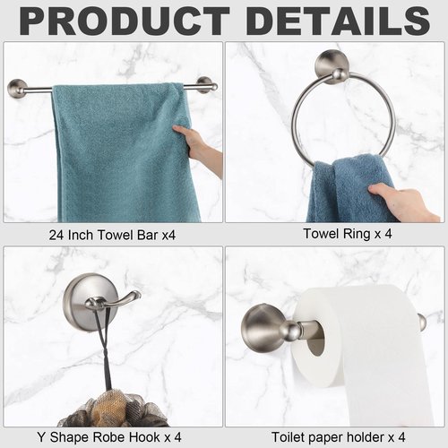 Gisafai 16 Pcs Bathroom Hardware Accessories Set Adjustable Expandable Bath Towel Bar Kit Stainless Steel Bathroom Hardware Set Towel Racks Ring Towel Hooks Holder for Wall Mounted (Silver)