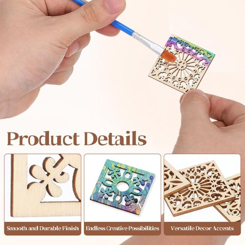Abaodam Unfinished Wooden Craft Shapes - 20 Pcs Boho Flower Cutouts with Hemp Rope | 40mm