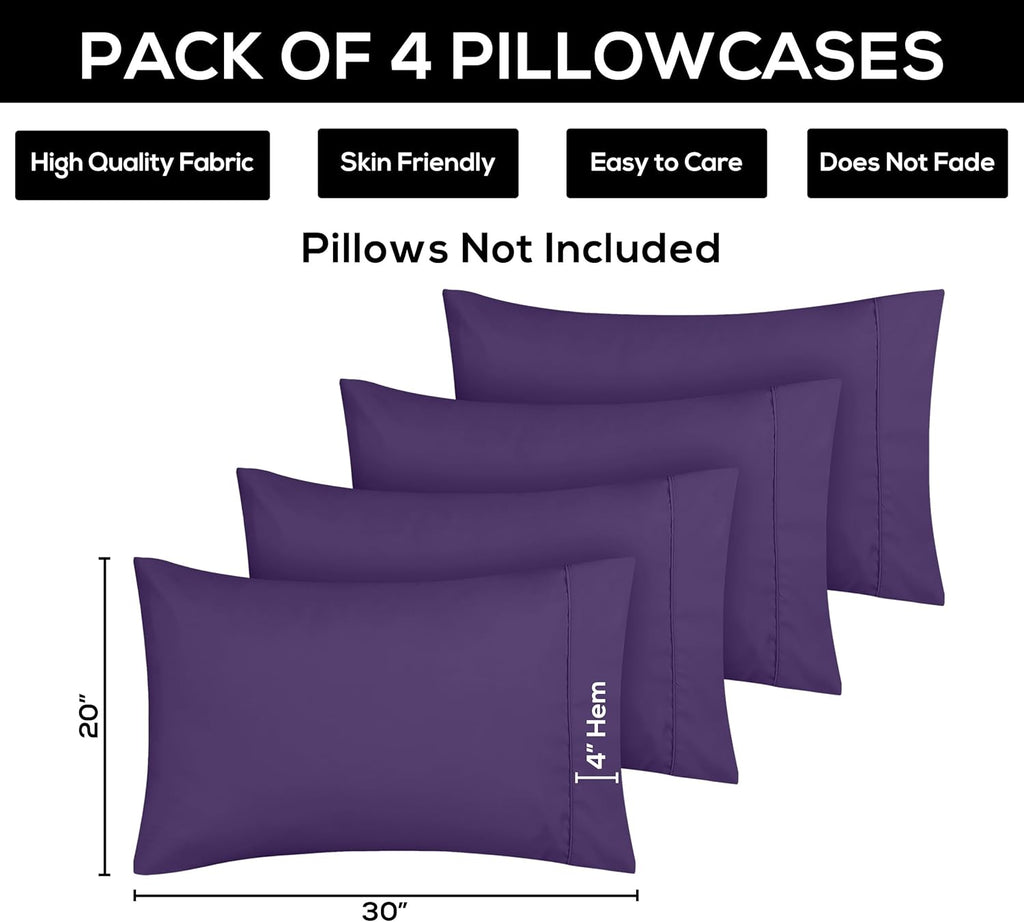Utopia Bedding Queen Pillowcases - Soft Brushed Microfiber - 4 Pack | Fade Resistant 20 X 30 Inches (Eggplant)