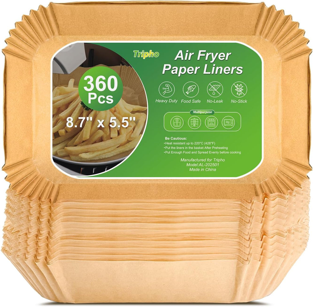 Unbleached Heavy Duty Air Fryer Paper Liners by 360 Pcs - Non-Stick & Non-Leak | 8.7" x 5.5" Size