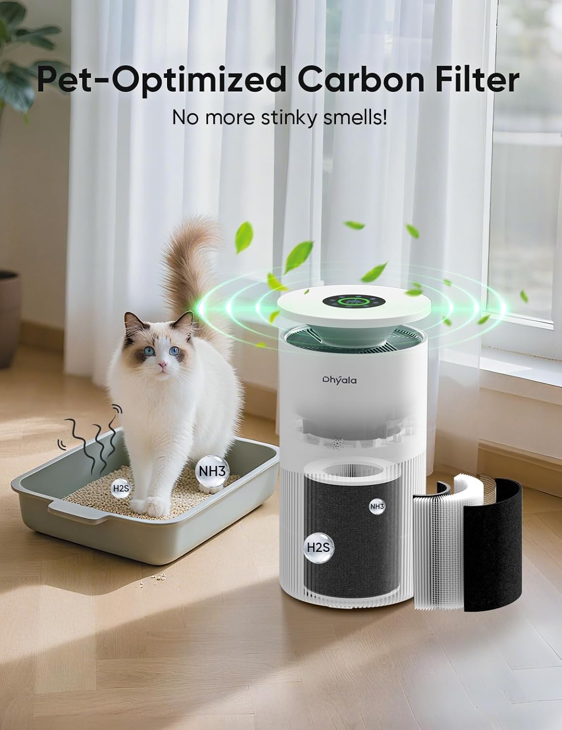 Skiennix Air Purifier - H13 True HEPA for Large Rooms up to 3620 Ft² | Smart WiFi, 360° Intake, Quiet 22dB