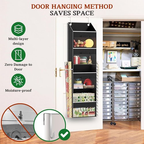 Black Over Door Wrapping Paper Organizer by [Brand Name] - 3 Removable Drawers & Side Pockets | Dual Use Design for Christmas Gift Wrap Storage