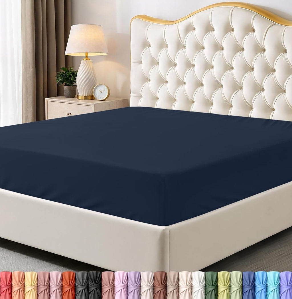 Utopia Bedding King Fitted Sheet - Soft Microfiber - Deep Pocket - Navy - Easy Care & Fade Resistant