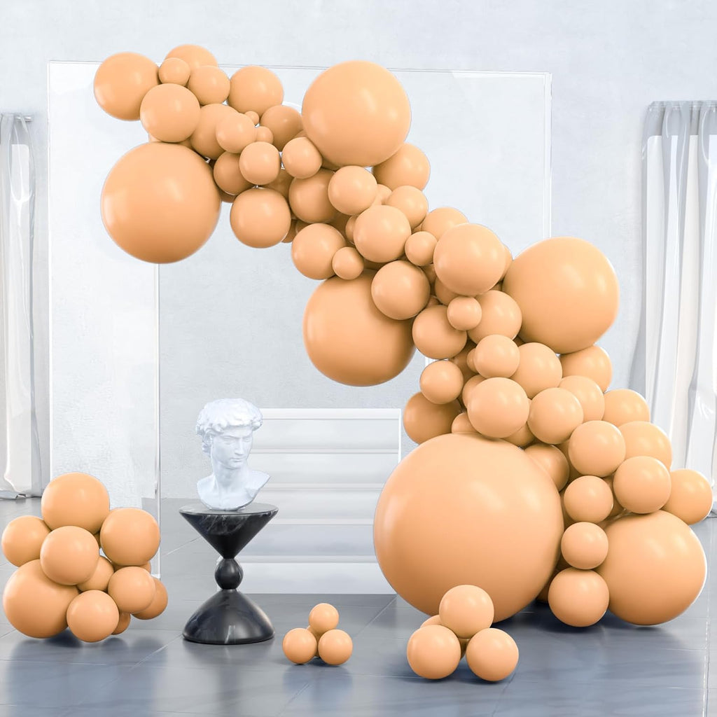 PartyWoo Nude Balloons - 100-Piece Pack in Various Sizes for Boho-Themed Parties | Beige & Apricot