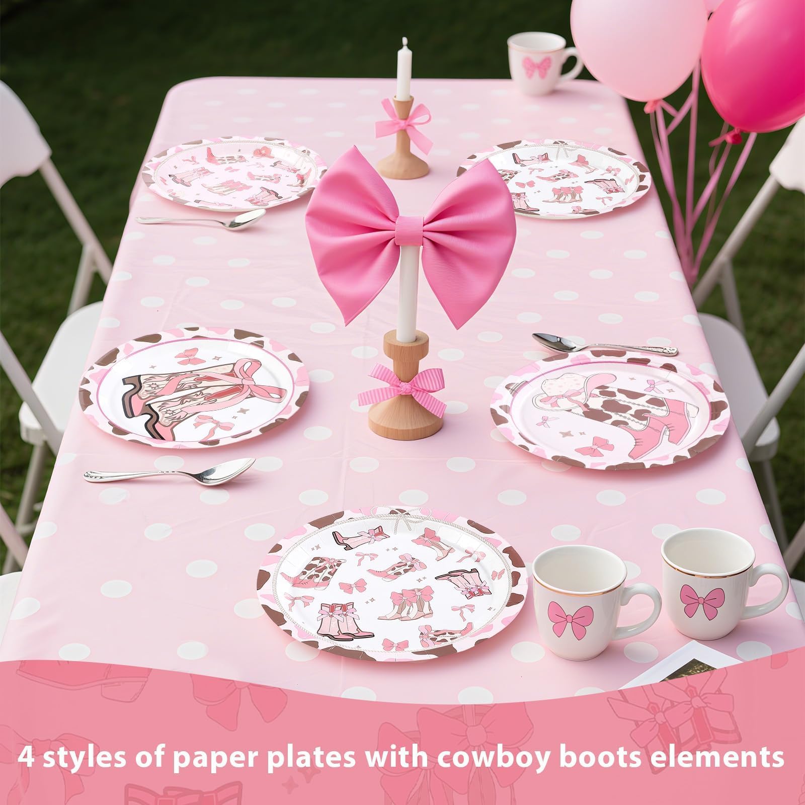 60Pcs Coquette Cowgirl Birthday Party Decorations 9" Western Bow Cowgirl Plates Disposable Pink Bows Rodeo Bachelorette Tableware for Western Cowgirls Themed Birthday Baby Shower Party Supplies