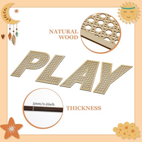 GlikCeil Playroom Decor Rattan Letters Set 12 x 15 Boho Wall Signs for Bedroom Large Wooden Rattan Letters for Toddler Girls Boys Playroom Art Nursery Room Decorations(Play)
