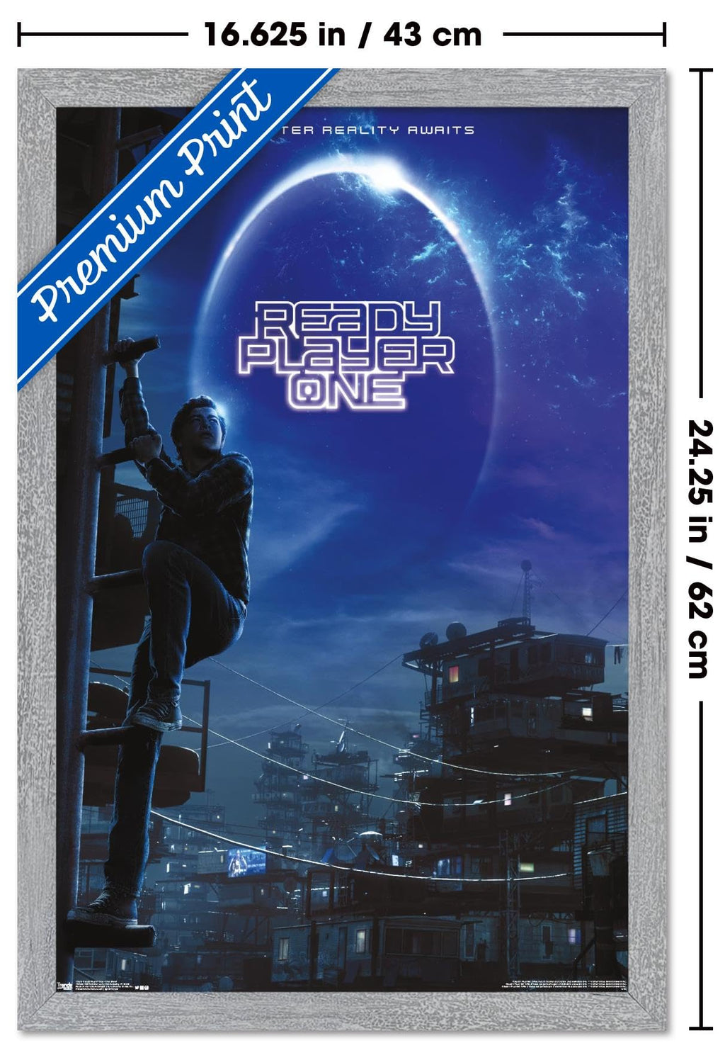 Ready Player One - One Sheet Wall Poster, 22.4L" x 14.7W", Gray Framed Version
