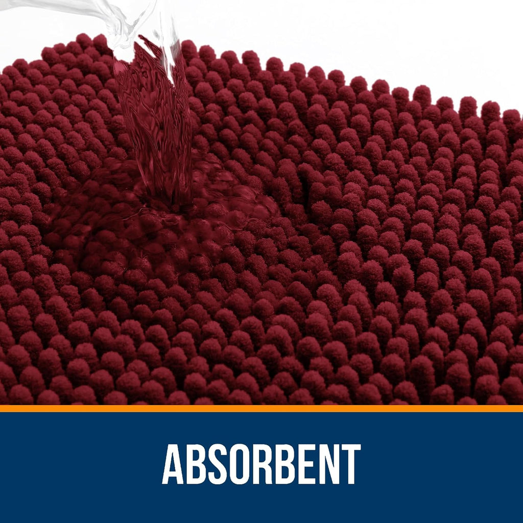 OLANLY Bathroom Runner Rugs - Soft Absorbent Chenille Bath Mats | Quick-Dry, Machine Washable, 47x17, Burgundy