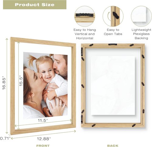 Floating Picture Frame by [Brand Name] - Solid Wood Design for Pressed Flowers | Real Glass Front - Versatile 8.5x11 or 11x14 Size (Natural Wood, 1 Pack)