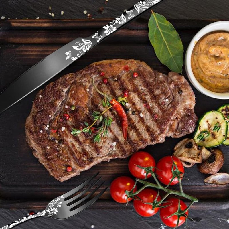 XIAOYU 40 Piece Silverware Set, Stainless Steel Flatware Set, Service for 8, Unique Pattern Design, Includes Dinner Knives/Forks/Spoons, Mirror Polished Cutlery Set, Gold