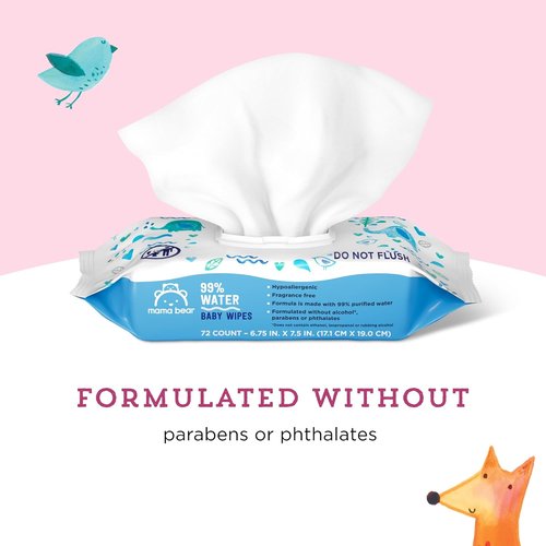 Mama Bear 99% Water Baby Wipes - Hypoallergenic & Fragrance-Free | 72 Count (Pack of 6)