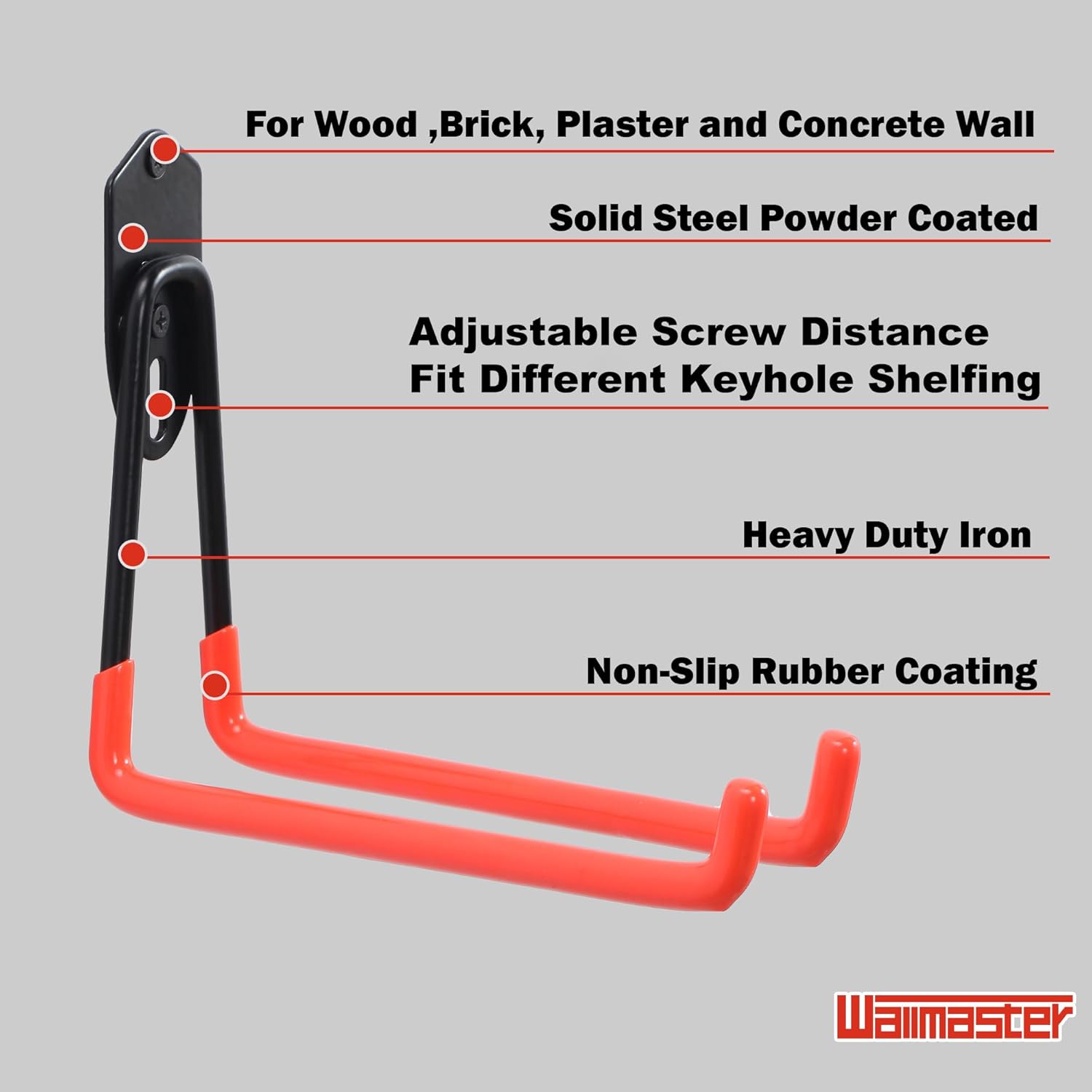Wallmaster Garage Hooks - 12 Pack Adjustable Heavy-Duty Utility Hooks for Garden Tool Organization
