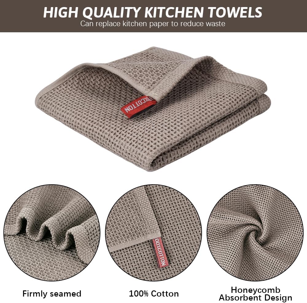 Nialnant Kitchen Towels Set - 100% Cotton Soft Absorbent Dish Towels | Quick Drying, 12x12 Inches, Multi-Color
