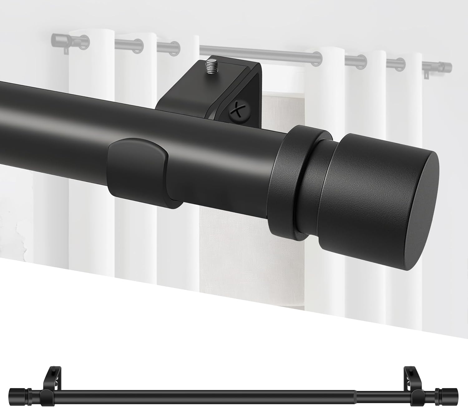 XDW-GIFTS Heavy Duty Black Metal Curtain Rod - Adjustable 32 to 46 Inch for Modern Bedrooms & Living Rooms
