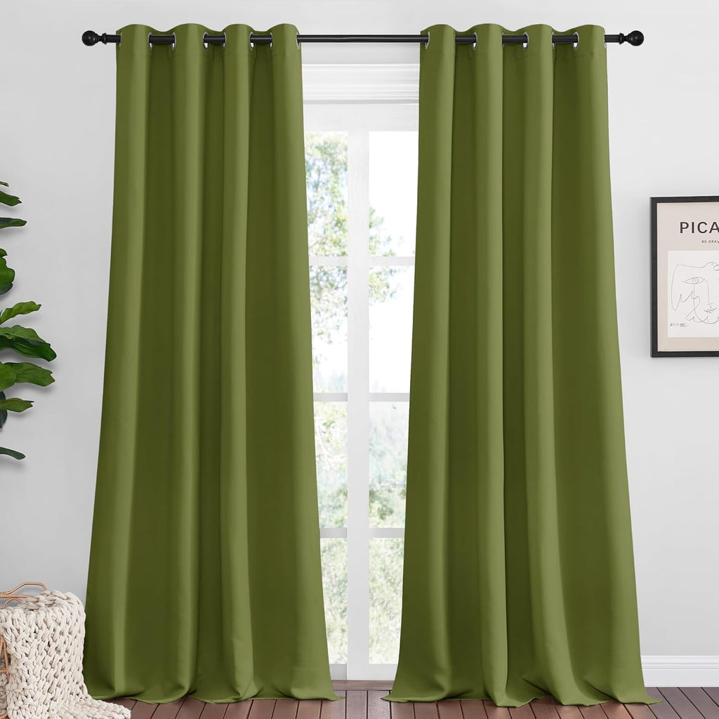 NICETOWN Olive Green Blackout Curtains - 96-Inch Thermal Insulated Drapes for Large Windows | 2 Panels, 55" Wide