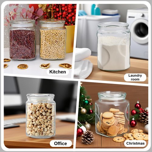 SUROQUE Glass Jars with Lids 64 oz, Airtight Silicone Seal & Non-Slip Design, Large Glass Storage Containers with Lids, Wide-Mouth Storage Containers for Kitchen, Laundry, Pantry & Office, Set of 2