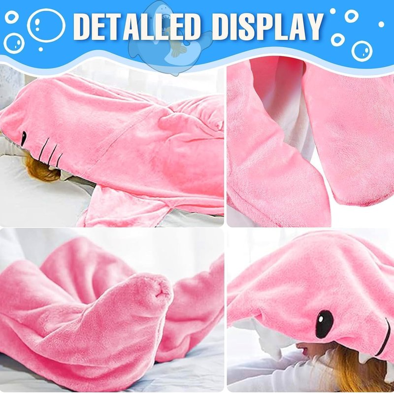 Shark Blanket Hoodie Onesie for Adult Kids, Cozy Flannel Throw Wearable Blanket, Cartoon Animals Shark Onesie Shark Costume (Pink, X-Large)
