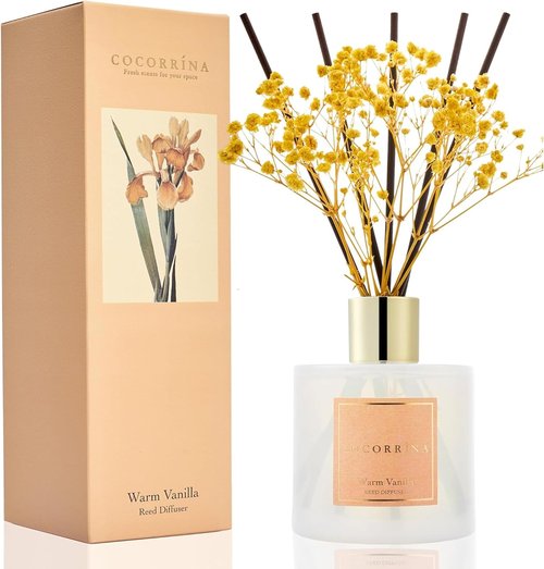 Cocorrína Reed Diffuser - Warm Vanilla Scent Home Fragrance | 8 Sticks for Elegant Bathroom Decor