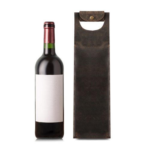 KomalC Handcrafted Leather Wine Tote Bag – Single Bottle Wine Carrier, Vintage Buffalo Leather Wine Case (16 inch) – Elegant Bag for Champagne & Beer – Perfect for Weddings, Birthdays & Holidays