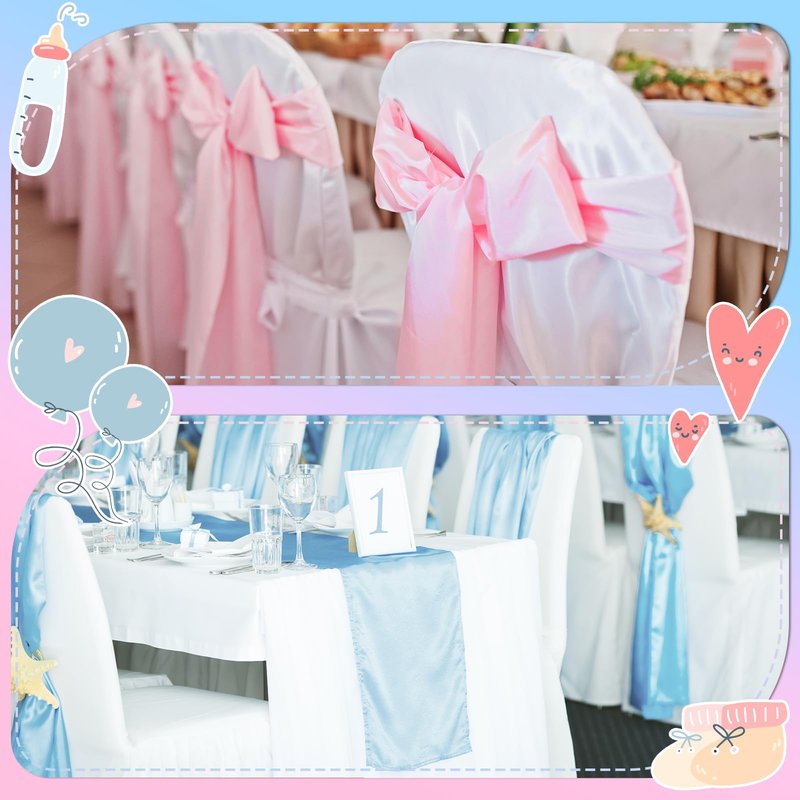 Jspupifip 12 Pcs Pink Blue Table Runner, 72 Inch Satin Table Runner for Baby Shower, Gender Reveal, New Year, Valentines Day, Wedding Banquet, Birthday Party