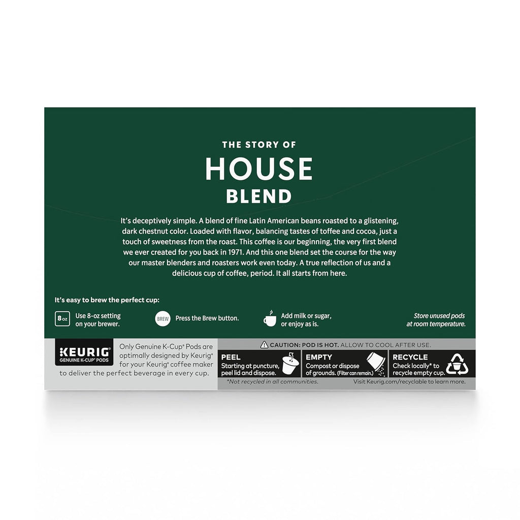 Starbucks K-Cup Coffee Pods - Medium Roast House Blend | 100% Arabica | 10 Pods Per Box