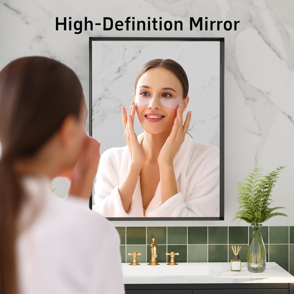 Regine Switzerland Black Vanity Wall Mirror - 22x30 Inch Rectangular Aluminum Framed Bathroom Mirror | Anti-Rust Tempered Glass, Versatile Horizontal/Vertical Design