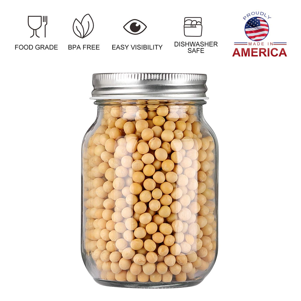 YINGERHUAN Glass Regular Mouth Mason Jars, 16 oz Clear Glass Jars with Silver Metal Lids for Sealing, Canning Jars for Food Storage, Overnight Oats, Dry Food, Snacks, Candies, DIY Projects (15PACK)