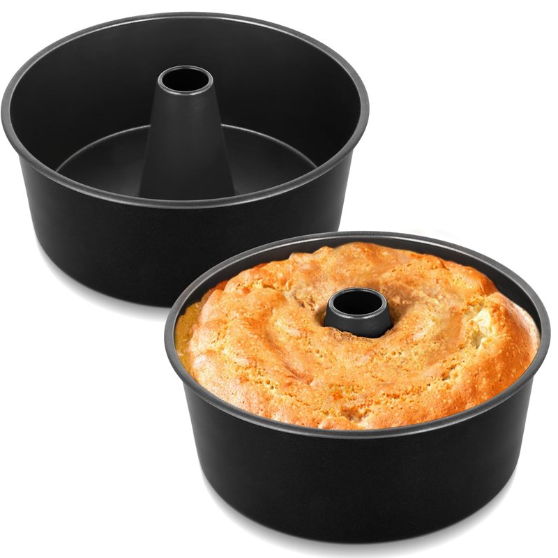 TeamFar 10 Inch Angel Food Cake Pan, Non-Stick Coating Stainless Steel Core Pound Cake Pan with Tube, Healthy & Heavy-Duty, One-piece & Hollow Design, Release Easily & Easy Clean, Set of 2
