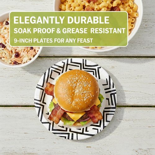 Decorative Paper Plates by [Brand Name] - 9 Inch, Soak Proof & Microwave Safe - 160 Count Bulk Pack for Parties & Everyday Use