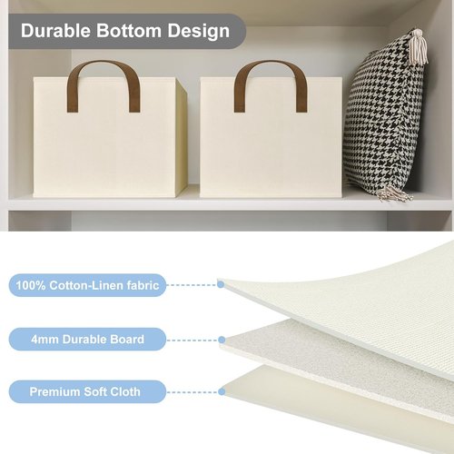 Closet Storage Bins by [Brand Name] - Collapsible Fabric Organizers for Shelves | Beige, 3 Pack
