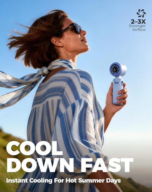 Diveblues Portable Handheld Turbo Fan - 5 Speed Battery Operated Cooling Fan for Travel & Outdoor Use