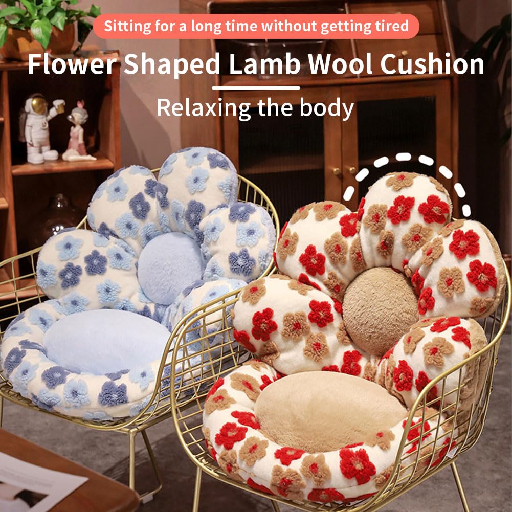 Gujuja Flower Chair Cushion with Backrest Comfortable Office Chair Pad Student Dormitory Seat Cushion for Sedentary Group Home Decor
