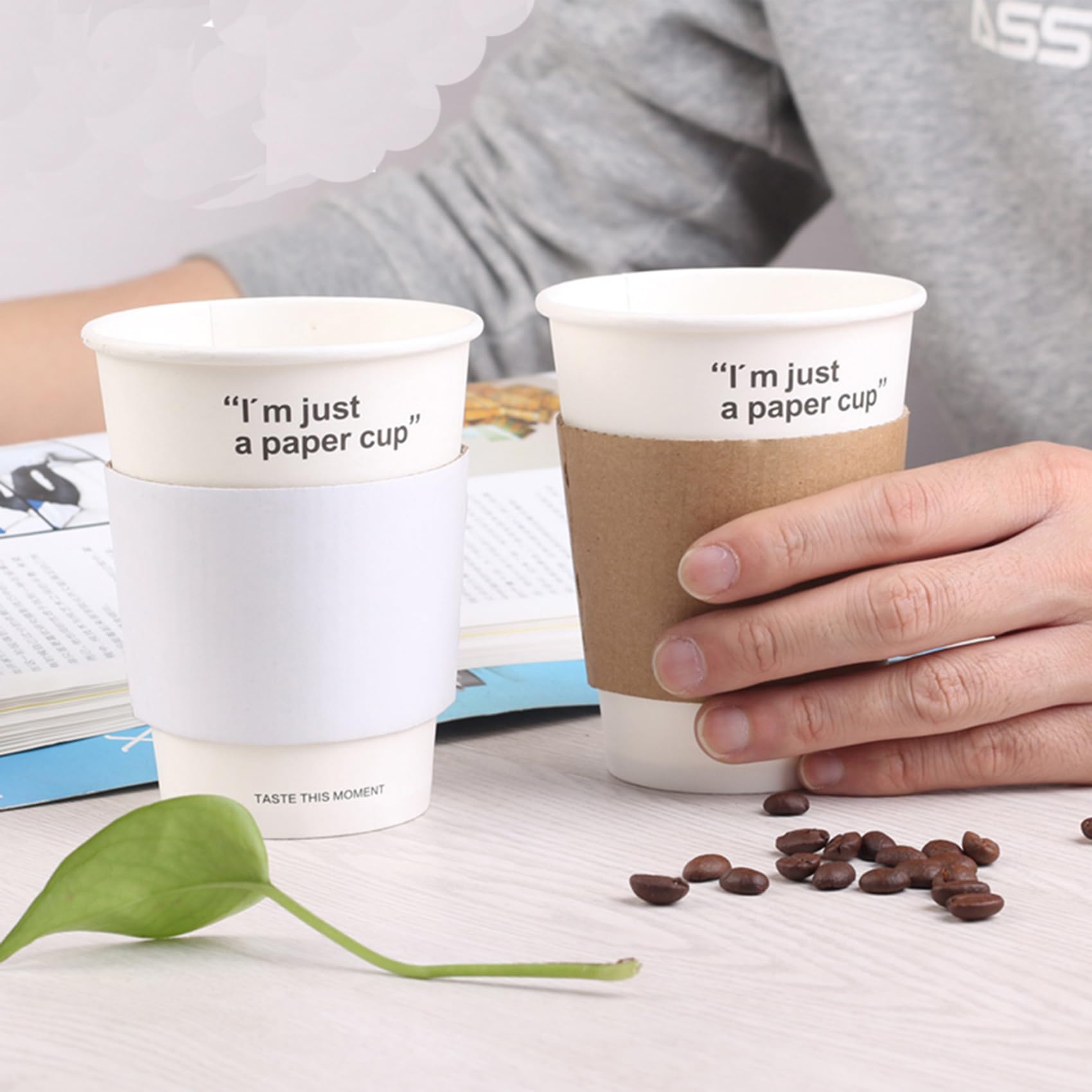 EchoDone 8 oz Disposable Coffee Cup Sleeves for Hot Drinks Paper Corrugated Cup Jackets 200 Count (Without Cups)