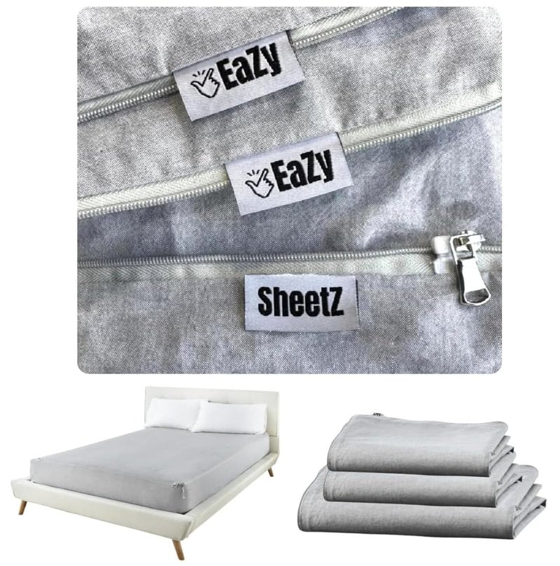 Eazy Sheetz® Flatz: Hybrid Top Sheet - Elastic Fitted Bottom Corners with Classic, Flat Top Corners (This is NOT A Zipper Sheet!) (Gray) Crisp Cotton - King Flat - Standard, Short, or RV - FLKG
