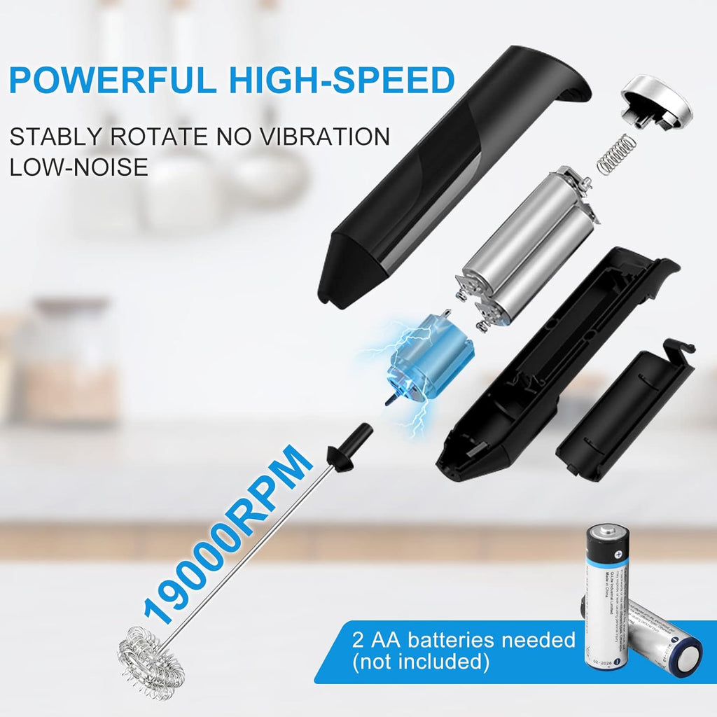 Skiennix Double Whisk Milk Frother - Handheld Electric Blender for Coffee & Matcha | Stainless Steel, Battery Operated