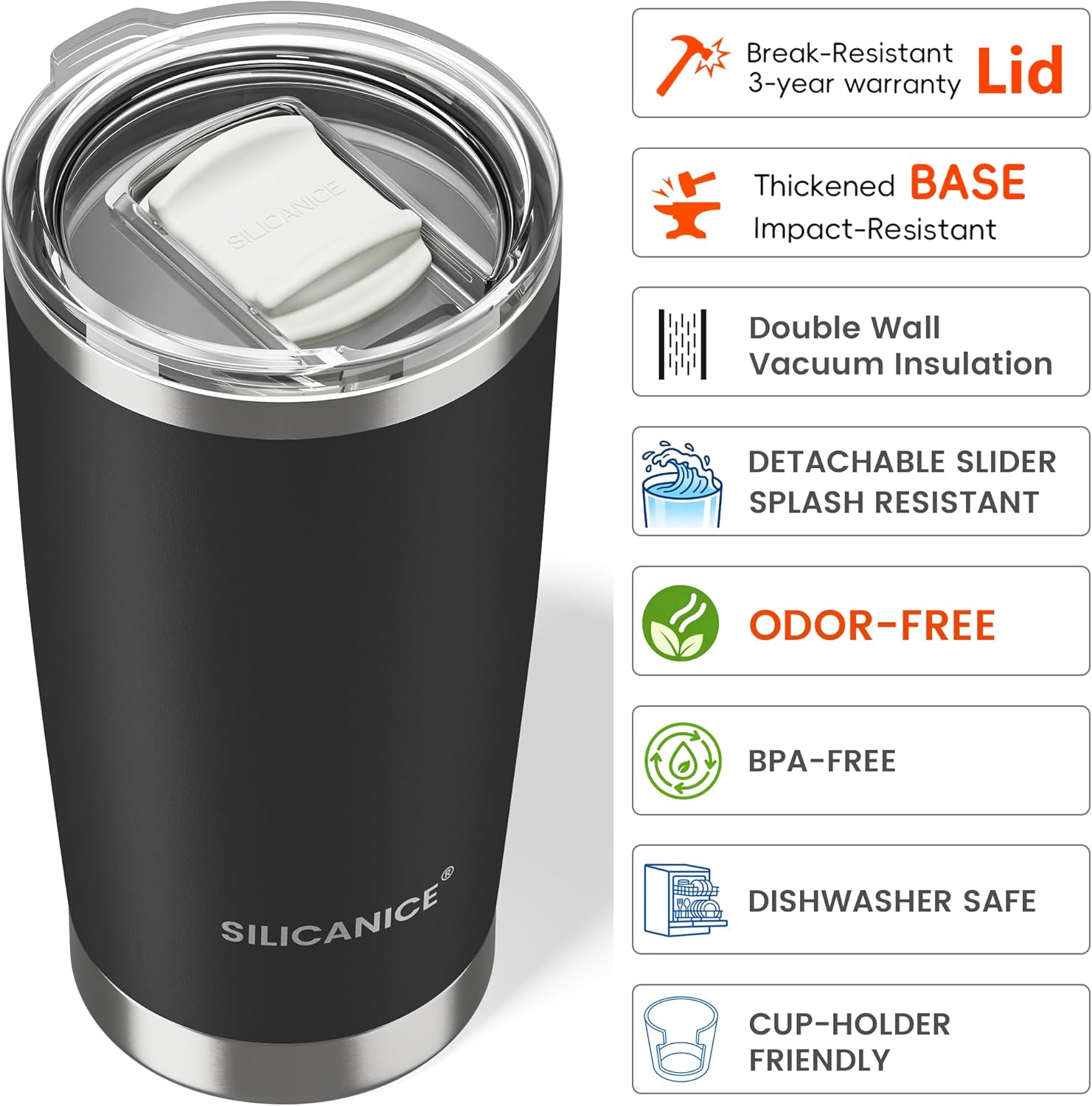 Skiennix 20oz Stainless Steel Vacuum Insulated Tumbler - BPA-Free, Double Wall Travel Mug, Black