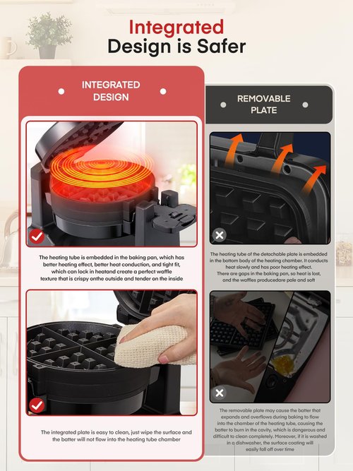 Waffle Maker, 1400W Double Belgian Waffle Iron 180° Flip, 8 Slices in 3 Mins, Rotating & Nonstick Plates, Anti-Scald, Removable Drip Tray Easy to Clean, Cool Touch Handle, Space-Saving Storage(Black)