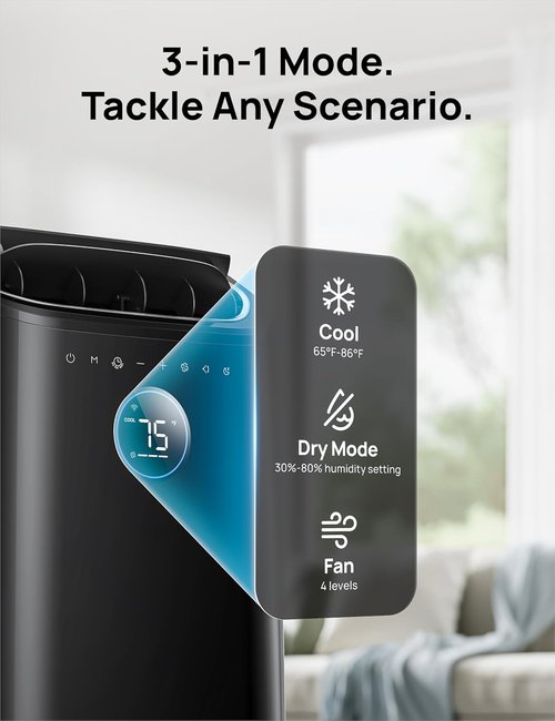 DREO 12,000 BTU Portable Air Conditioner - Quiet 46dB Cooling with Smart Features & 24h Timer | Indoor AC Unit