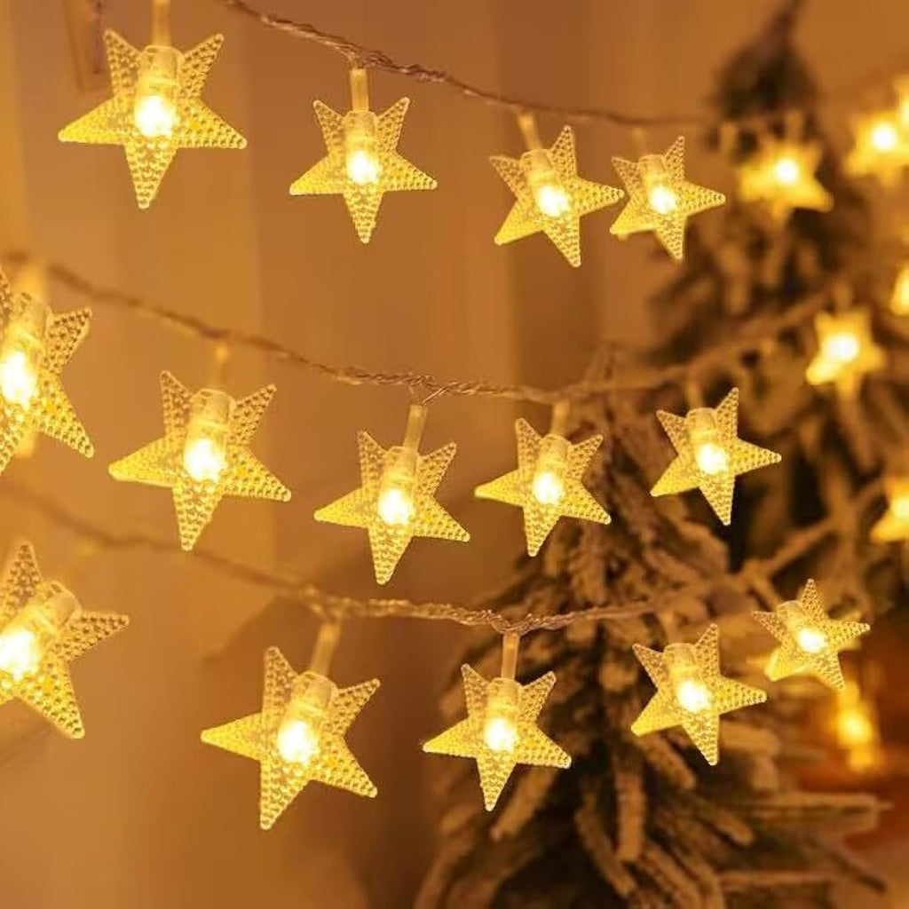 Star String Lights - 10ft Battery Operated 20 LED Fairy Lights | Warm White Indoor/Outdoor Decor
