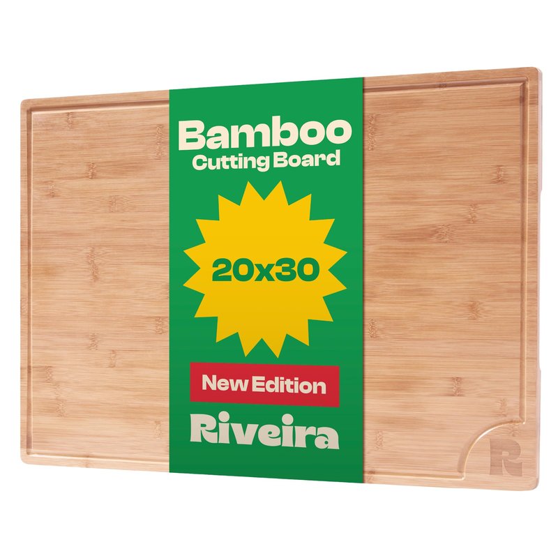 Riveira Brown Bamboo Wood Cutting Board – Gourmet Bamboo Grandeur: 20 x 30 Wooden Cutting Board – Wooden Cutting Boards For Kitchen Decorative – Innovative Juice Grooves Wooden Chopping Board