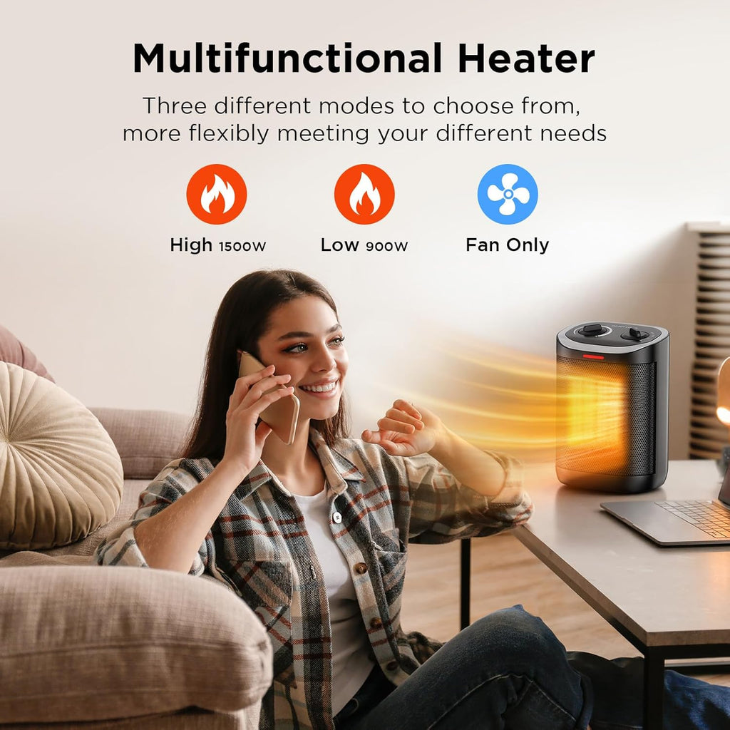 Skiennix 1500W Portable Ceramic Space Heater - Safe, Compact Design with Thermostat for Home & Office Use