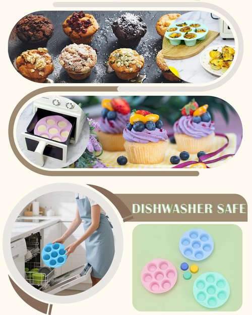 Silicone Egg Bite Molds, 3 Pack Silicone Muffin Pans for Air Fryer, Non-Stick 7 Cups Air Fryer Muffin Pan for Baking Egg Bite, Cupcake, Tart, Bread