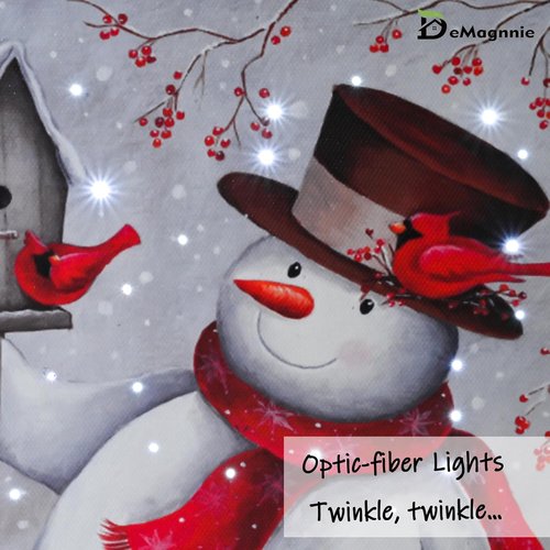 Demaggnie Lighted Snowman Canvas Picture with Timer - 6x8 Inches Twinkling Holiday Decor