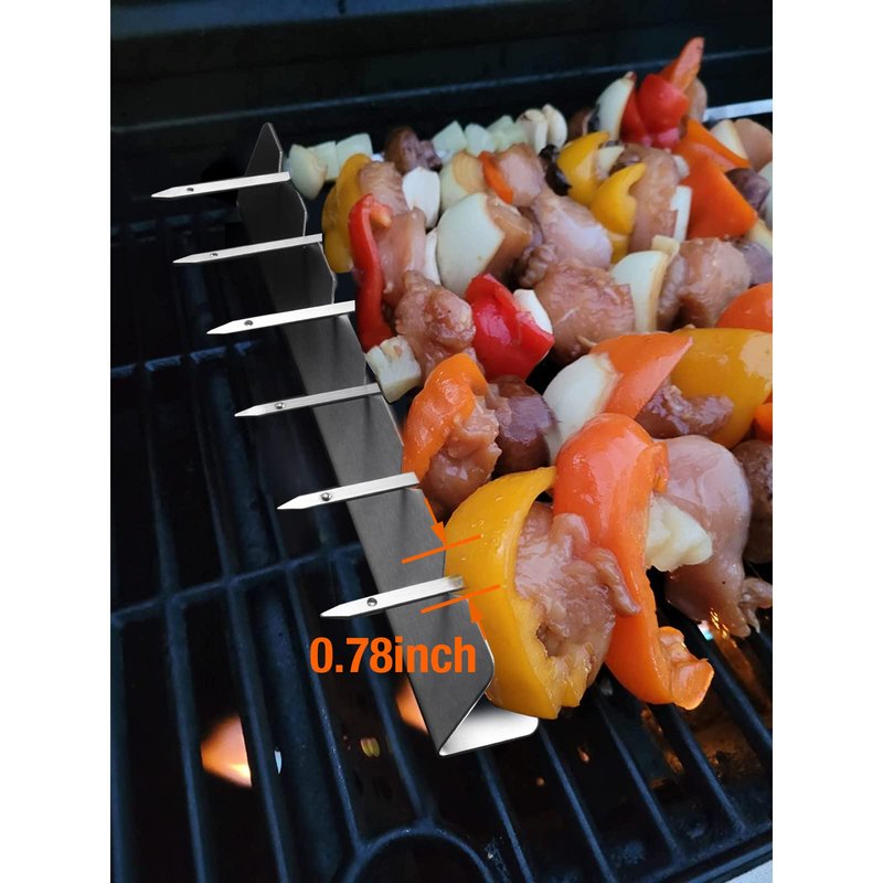 Kabob Skewers Rack Set of 2, Stainless Steel Skewers Holder with 6 Notch Compatible with Wood, Bamboo, Round, Metal, Flat Skewers for Grilling, BBQ Grilling Accessories (Pouch Included)