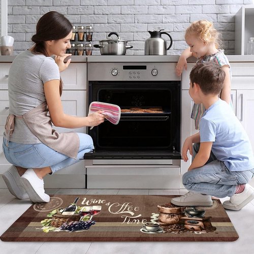Coffee Kitchen Rugs, Coffee Rugs for Kitchen Floor 2 Piece, Thicken Memory Foam Anti Fatigue Kitchen Mat and Farmhouse Kitchen Rugs for Kitchen Decor 17"X30"+17"X47"