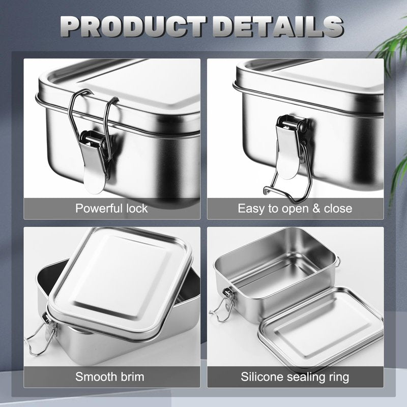 Umigy 4 Pcs Stainless Steel Food Containers Metal Bento Lunch Box Stainless Steel Food Storage Containers, Lockable Clips to Leak Proof, Reusable Dishwasher Snack Boxes for Work (850ml)