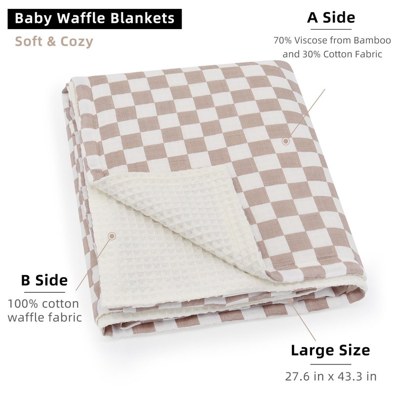LifeTree Waffle Baby Blankets Neutral, Muslin Checkered Swaddle Blanket for Boys Girls, Fitted Crib Sheets Infant Newborn, 70% Viscose from Bamboo and 30% Cotton